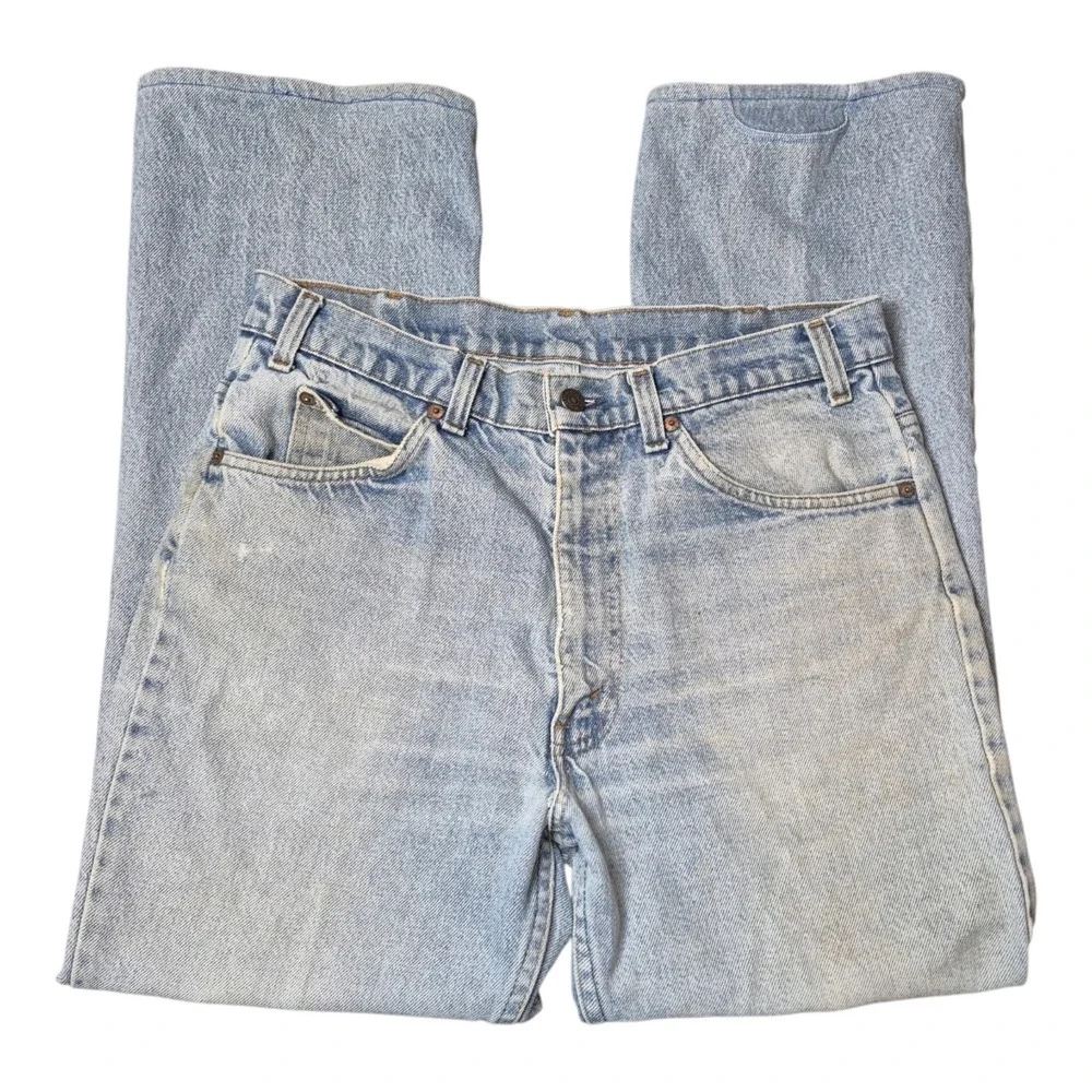 VTG 1983 Levi's 517 Mens 34 *THRASHED* Orange Tab Bootcut Rigid Indigo Jeans